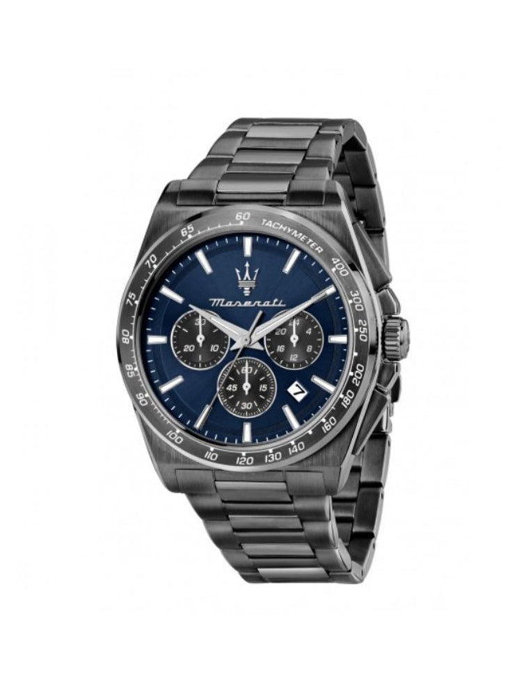 OROLOGIO UOMO CRONO IN ACCIAIO BRUNITO CON QUADRANTE BLU MASERATI