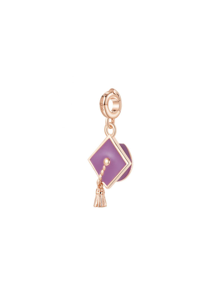 CHARM DONNA CAPPELLO LAUREA IN ARGENTO COLOR ORO ROSA E SMALTO ROSATO