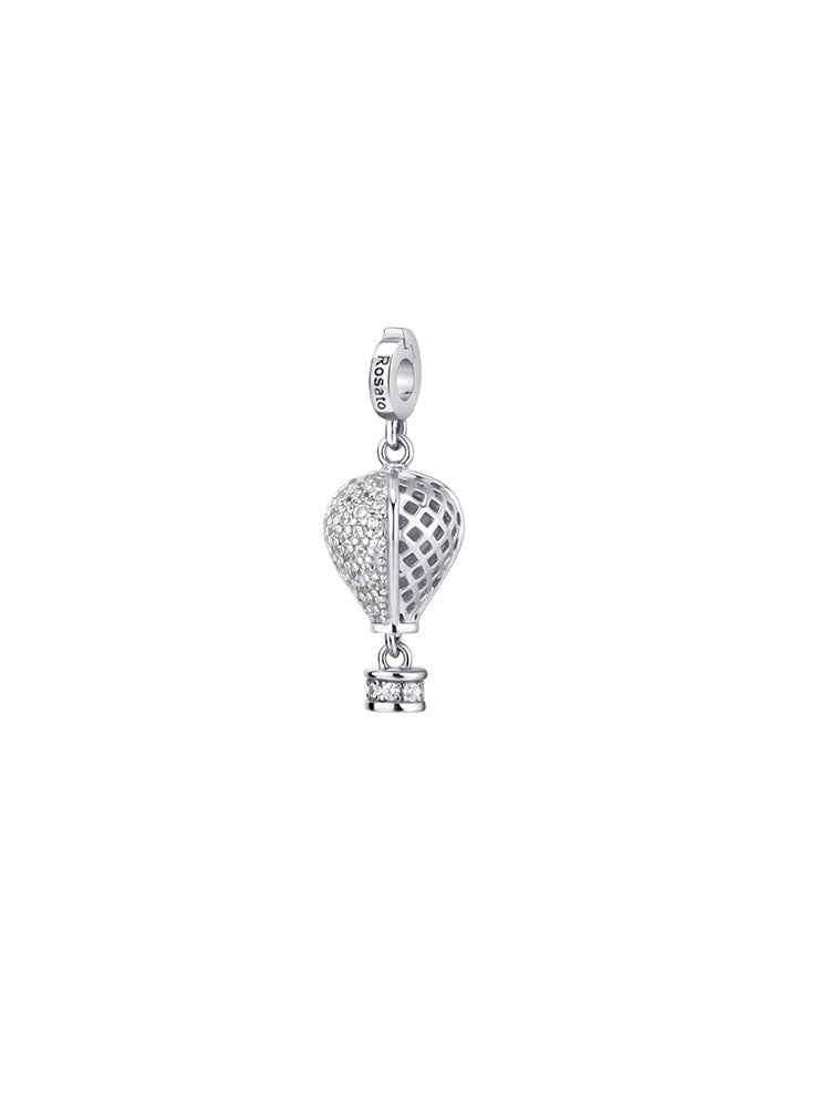 CHARM DONNA MONGOLFIERA LIBERTA' IN ARGENTO E PAVE' DI ZIRCONIA ROSATO