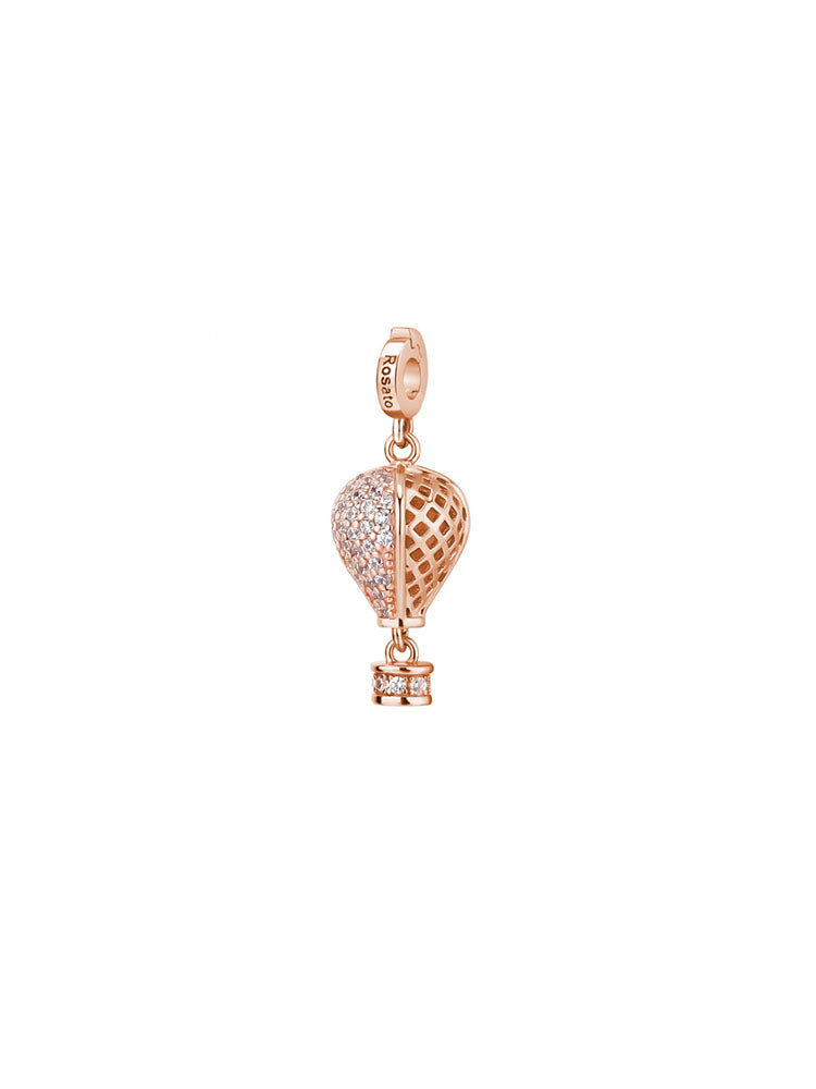 CHARM DONNA MONGOLFIERA LIBERTA' IN ARGENTO COLOR ORO ROSA E PAVE' DI ZIRCONIA ROSATO