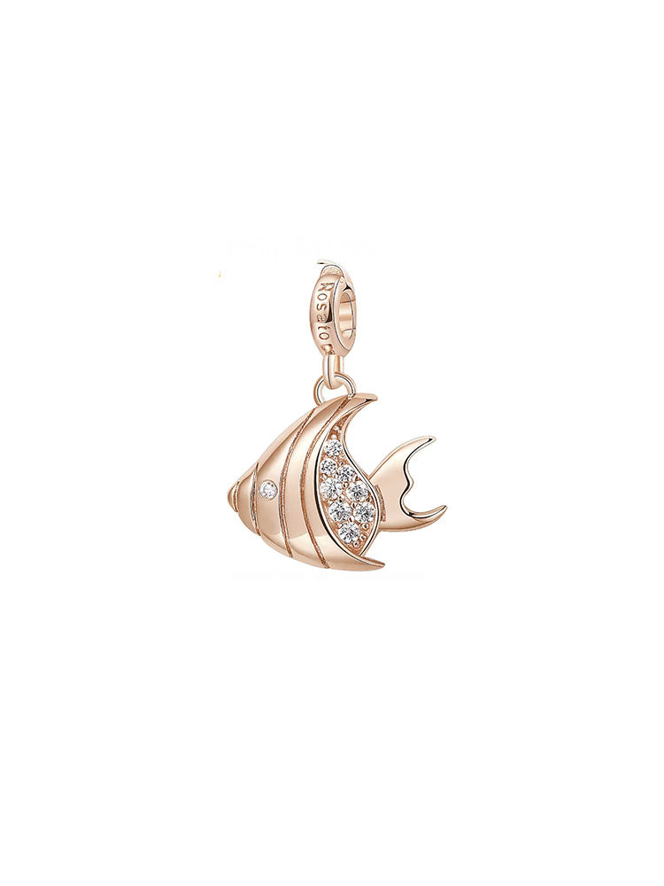 CHARM DONNA PESCE IN ARGENTO COLOR ORO ROSA E ZIRCONI ROSATO
