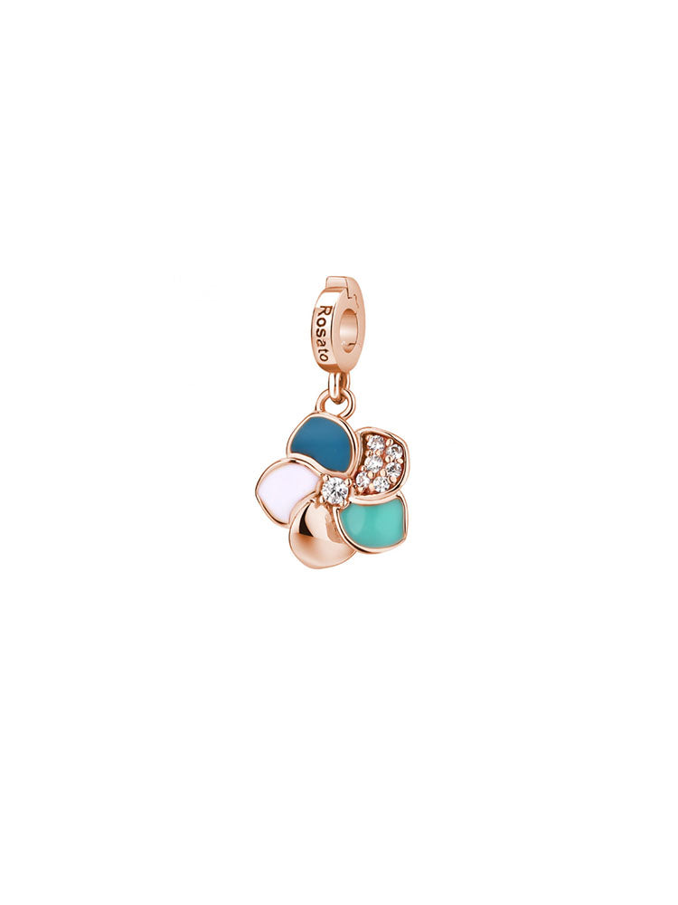 CHARM DONNA FIORE ENERGIA PLACCATO IN ORO ROSA E SMALTI ROSATO