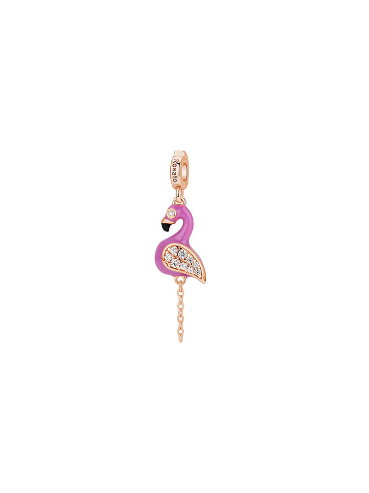 CHARM DONNA FENICOTTERO FASCINO IN ARGENTO COLOR ORO ROSA SMALTATO ROSATO