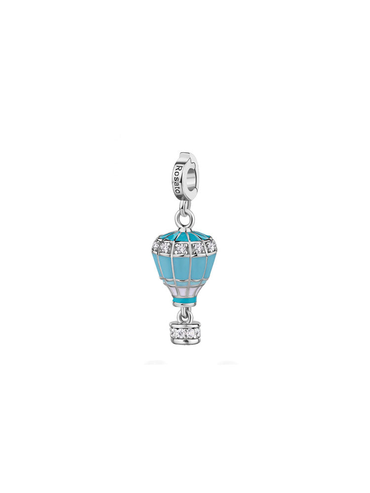 CHARM DONNA MONGOLFIERA CON SMALTI COLORATI E ZIRCONIA BIANCHI ROSATO