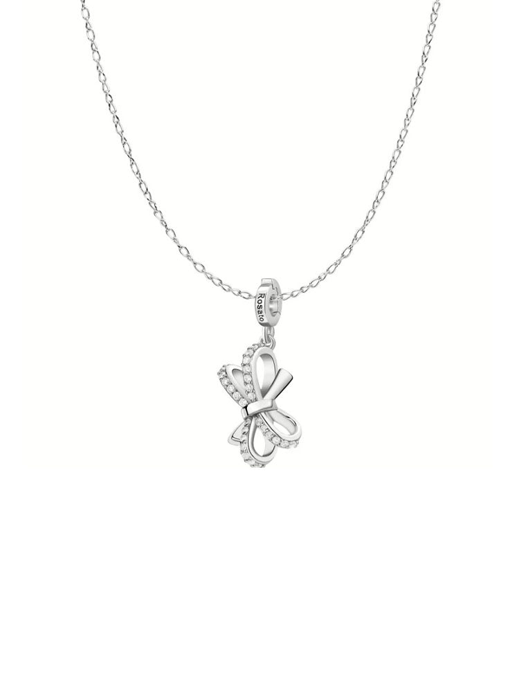 COLLANA DONNA IN ARGENTO CON FIOCCO PENDENTE E ZIRCONI BIANCHI ROSATO
