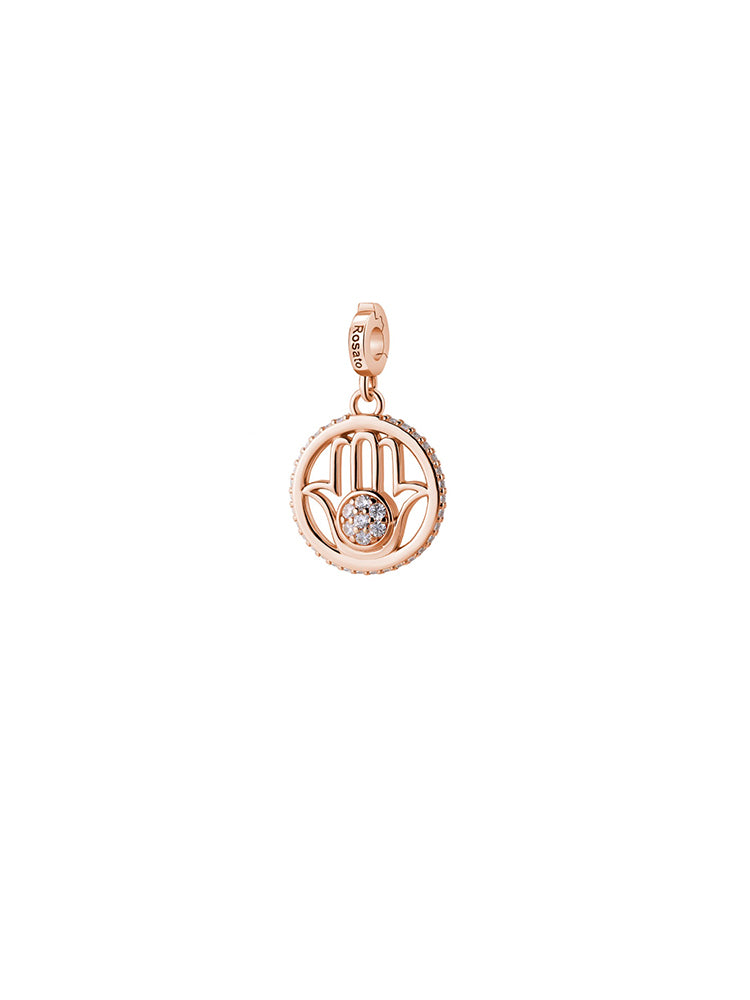 CHARM DONNA MANO DI FATIMA IN ARGENTO COLOR ORO ROSA E ZIRCONI ROSATO