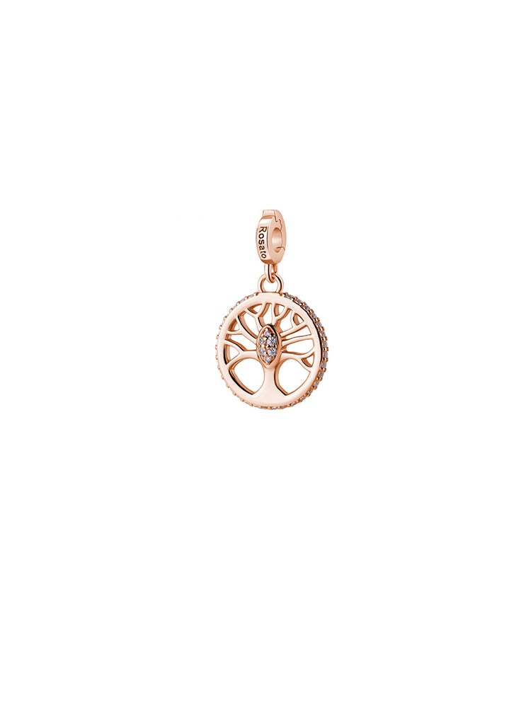 CHARM DONNA ALBERO DELLA VITA IN ARGENTO COLOR ORO ROSA E ZIRCONI ROSATO