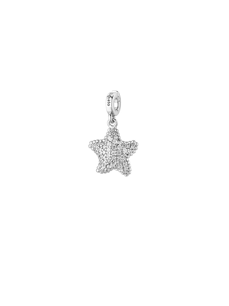 CHARM DONNA STELLA PENDENTE IN ARGENTO E PAVE' DI ZIRCONI BIANCHI ROSATO