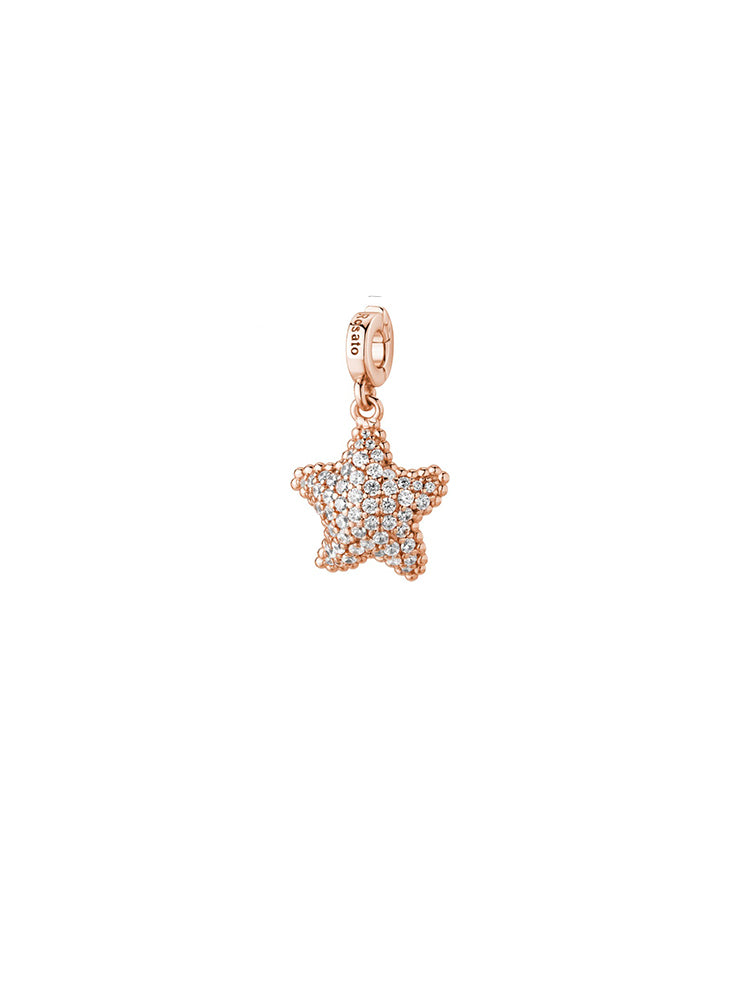 CHARM DONNA STELLA MARINA PENDENTE IN ARGENTO COLOR ORO ROSA E PAVE' DI ZIRCONI ROSATO