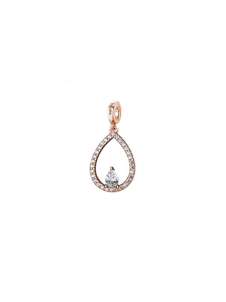 CHARM DONNA IN ARGENTO COLOR ORO ROSA A FORMA DI GOCCIA CON ZIRCONI ROSATO