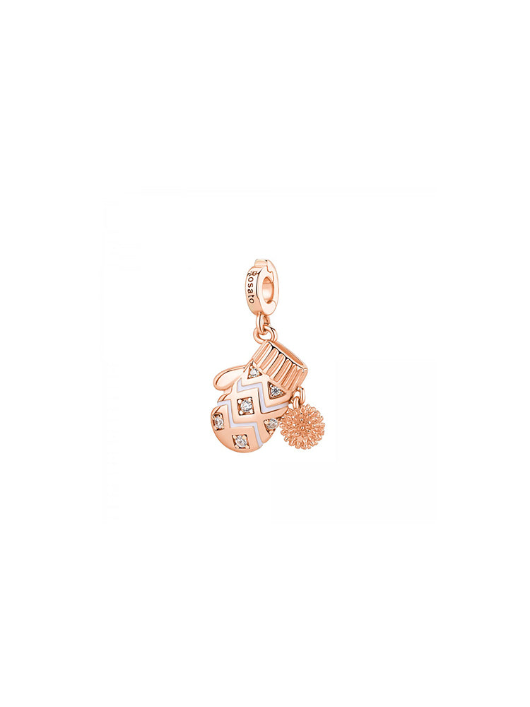 CHARM DONNA IN ARGENTO COLOR ORO ROSA A FORMA DI GUANTO SMALTATO ROSATO