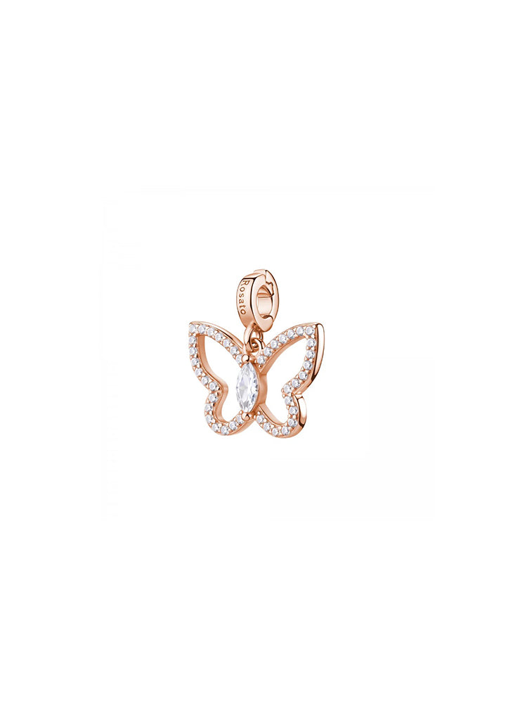 CHARM DONNA FARFALLA IN ARGENTO ORO ROSA CON ZIRCONI BIANCHI ROSATO