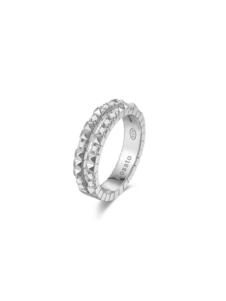 ANELLO DONNA CUBICA DOPPIA FASCIA IN ARGENTO E ZIRCONI BIANCHI MIS 14 ROSATO