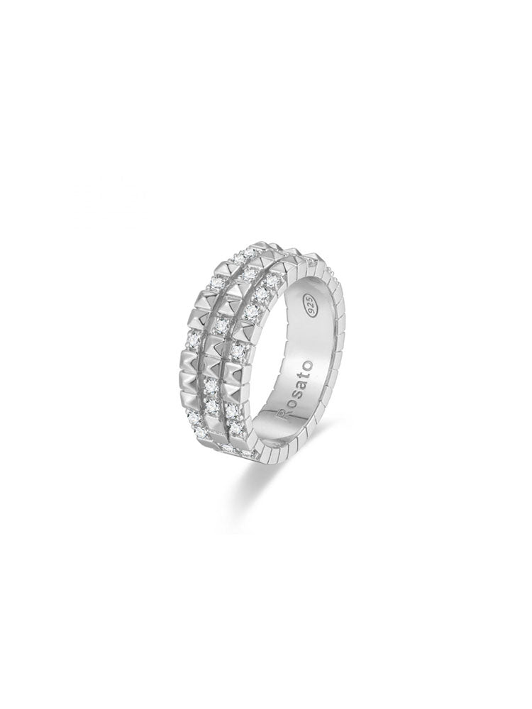 ANELLO DONNA CUBICA TRIPLA FASCIA IN ARGENTO E ZIRCONI BIANCHI MIS 14 ROSATO