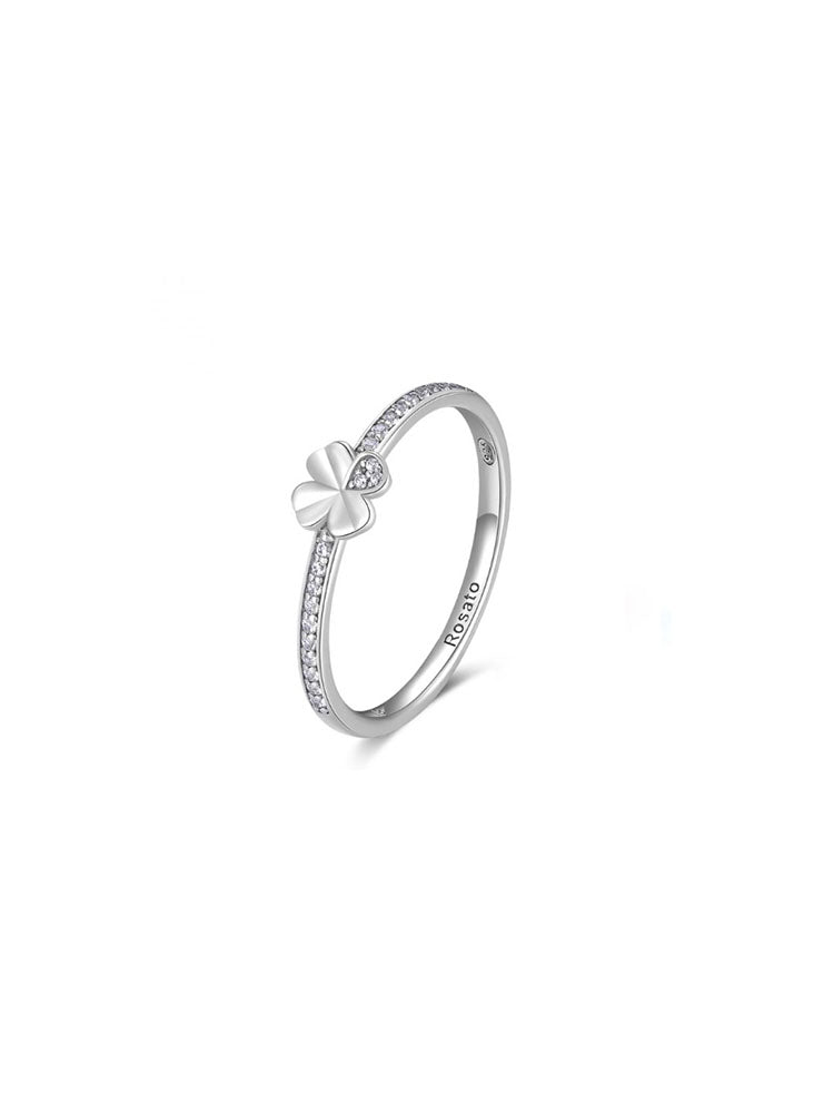 ANELLO DONNA ALLEGRA CON QUADRIFOGLIO IN ARGENTO CON ZIRCONI BIANCHI MIS 8 ROSATO