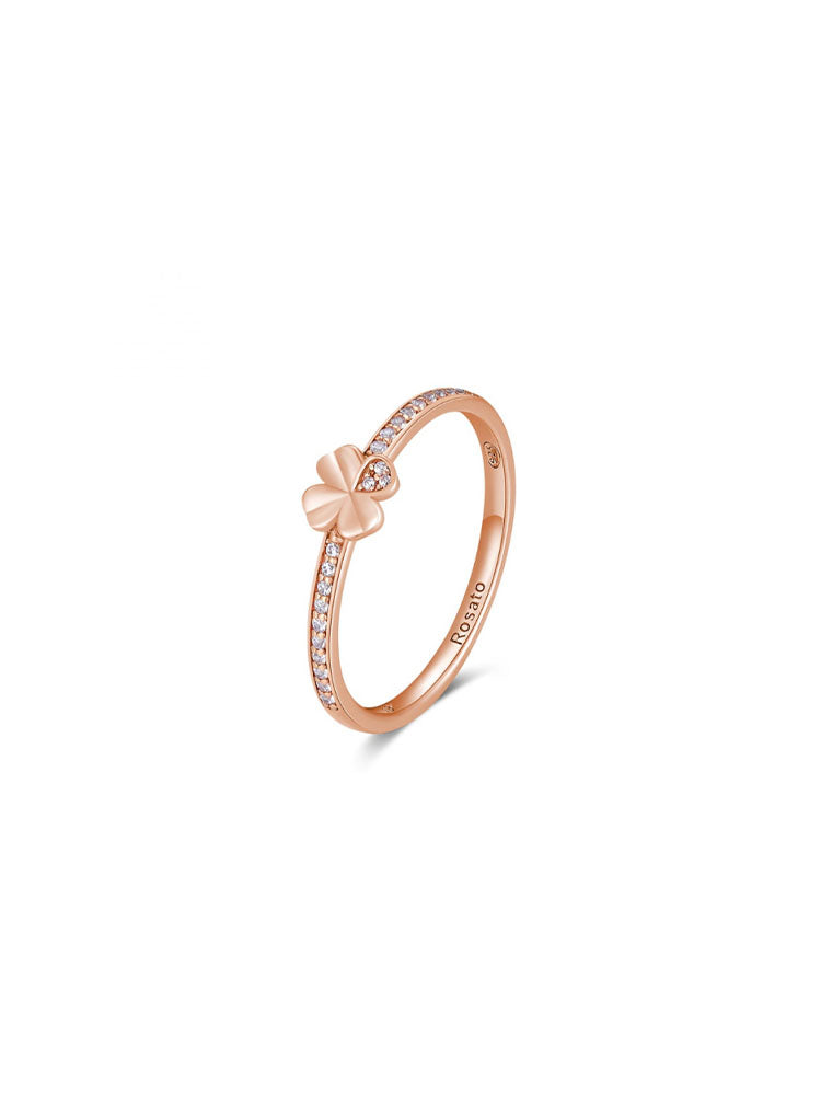 ANELLO DONNA ALLEGRA CON QUADRIFOGLIO IN ARGENTO COLOR ORO ROSA CON ZIRCONI BIANCHI MIS 14 ROSATO