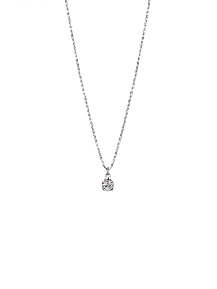 COLLANA DONNA ALLEGRA CON COCCINELLA IN ARGENTO E ZIRCONI ROSSI ROSATO