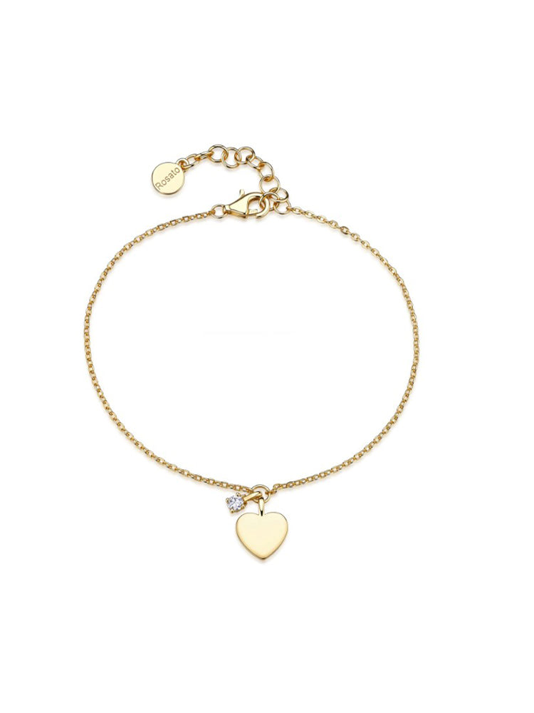 BRACCIALE DONNA IN ARGENTO DORATO CON CUORE E DIAMANTE LAB-GROWN ROSATO