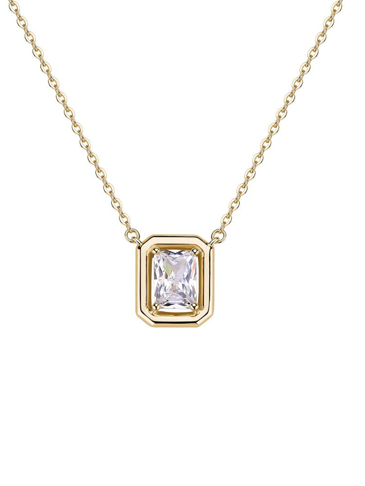 COLLANA DONNA IN ARGENTO DORATO CON PUNTO LUCE RETTANGOLARE ROSATO