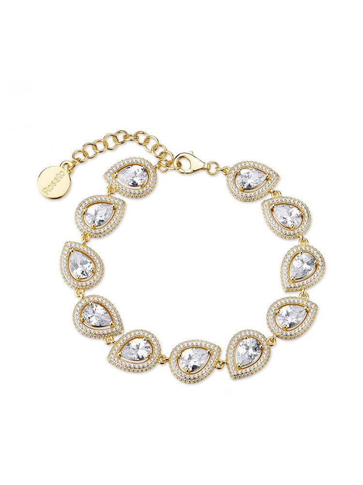 BRACCIALE DONNA ANNA TENNIS IN ARGENTO DORATO CON ZIRCONI A GOCCIA BIANCHI ROSATO