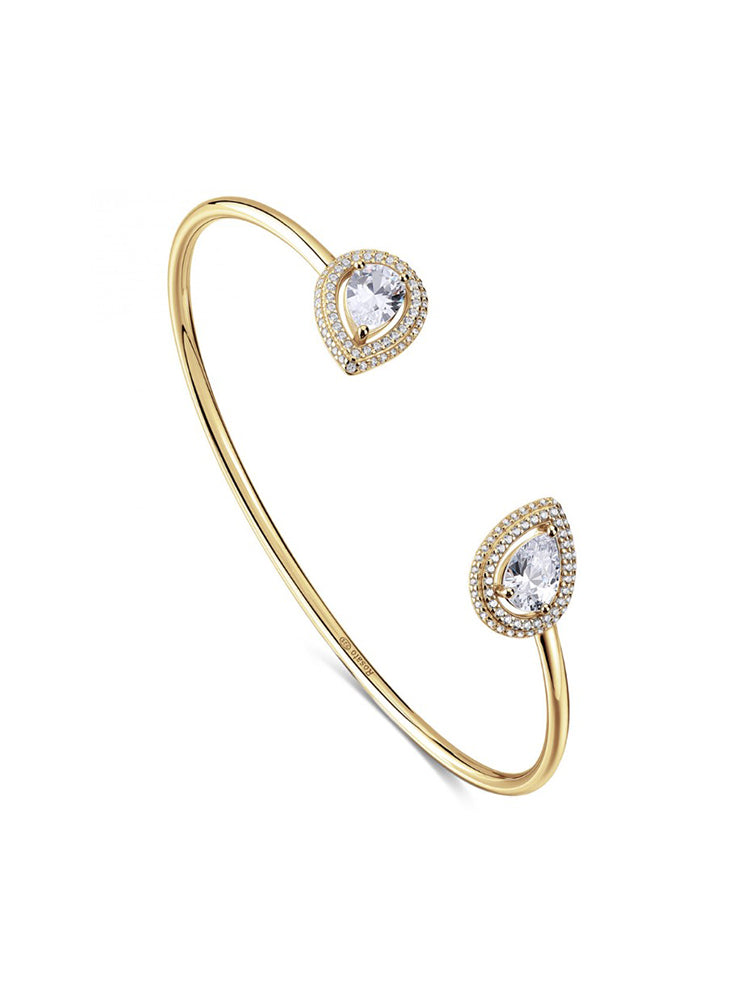 BRACCIALE DONNA ANNA RIGIDO APERTO IN ARGENTO DORATO CON ZIRCONI BIANCHI ROSATO