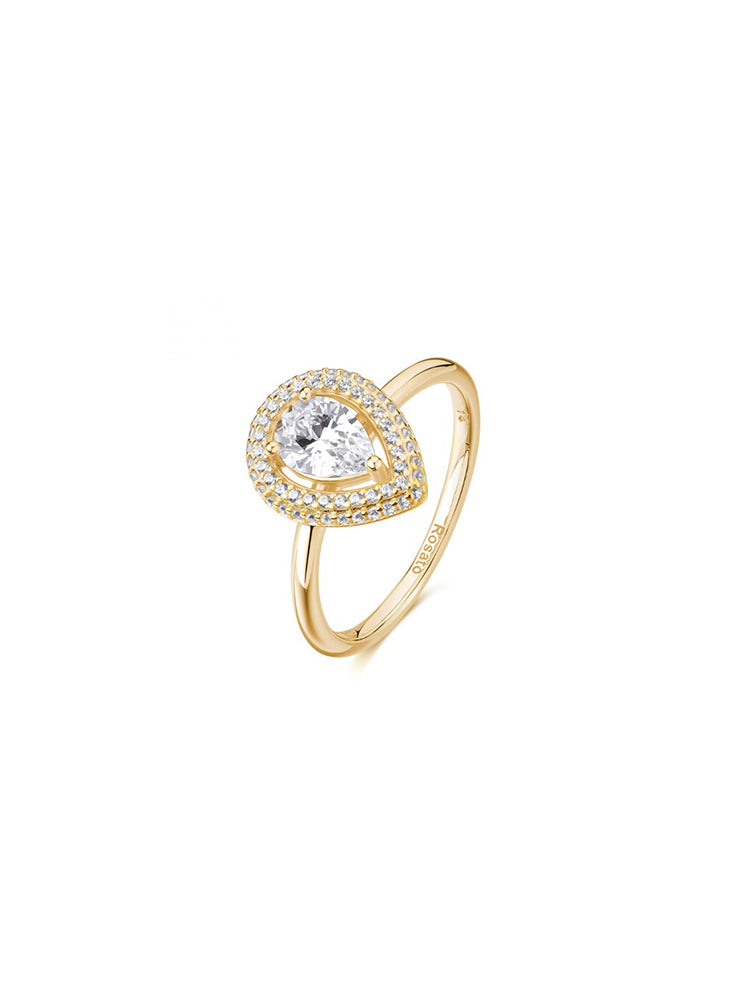 ANELLO DONNA ANNA IN ARGENTO DORATO CON ZIRCONE A GOCCIA CENTRALE ROSATO