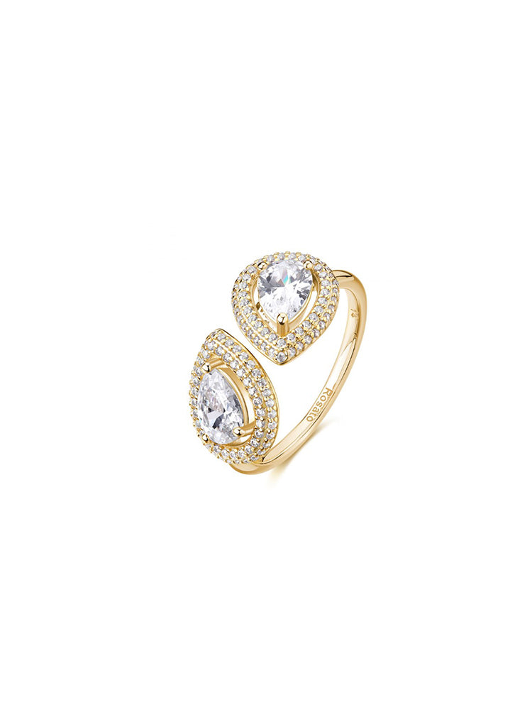 ANELLO DONNA ANNA IN ARGENTO DORATO APERTO CON ZIRCONI ROSATO