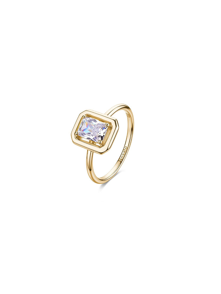 ANELLO DONNA ANNA DORATO CON ZIRCONE RETTANGOLARE CENTRALE MIS14 ROSATO