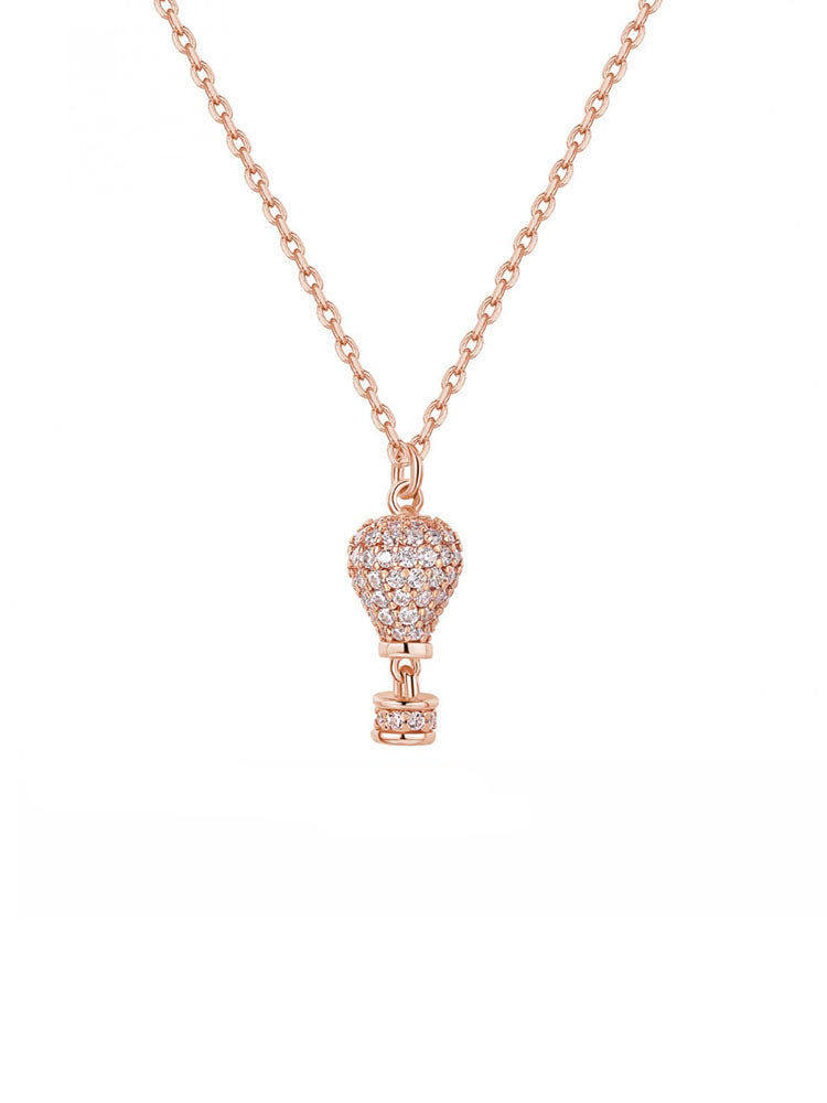 COLLANA DONNA PENDENTE IN ARGENTO PLACCATA IN ORO ROSA CON CIONDOLO MONGOLFIERA IN PAVE' ROSATO