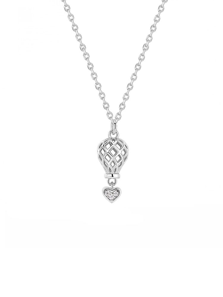 COLLANA DONNA PENDENTE IN ARGENTO CON CIONDOLO MONGOLFIERA TRAFORATO E CUORICINO PENDENTE ROSATO