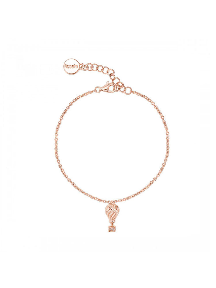 BRACCIALE DONNA MORBIDO IN ARGENTO PLACCATO ORO ROSA CON CIONDOLO MONGOLFIERA ROSATO