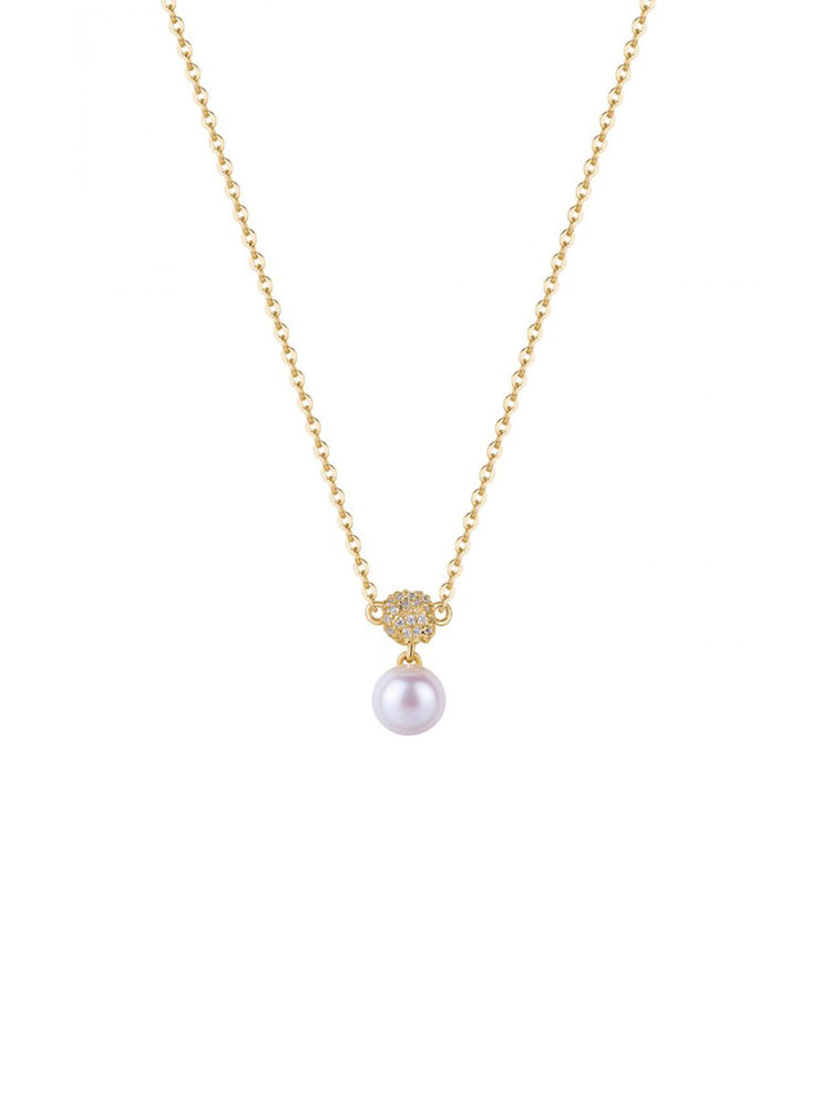 COLLANA DONNA AZZURRA IN ARGENTO DORATO CON PERLA PENDENTE ROSATO