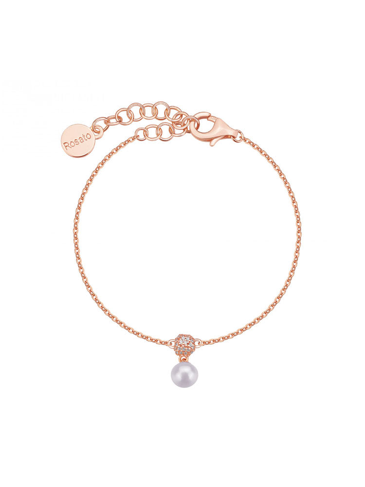 BRACCIALE DONNA IN ARGENTO ROSATO CON PERLA CENTRALE PENDENTE ROSATO