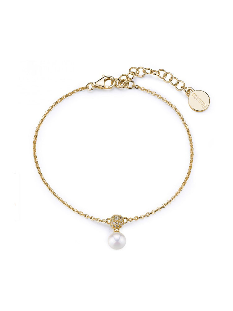 BRACCIALE DONNA AZZURRA IN ARGENTO DORATO CON PERLA PENDENTE ROSATO
