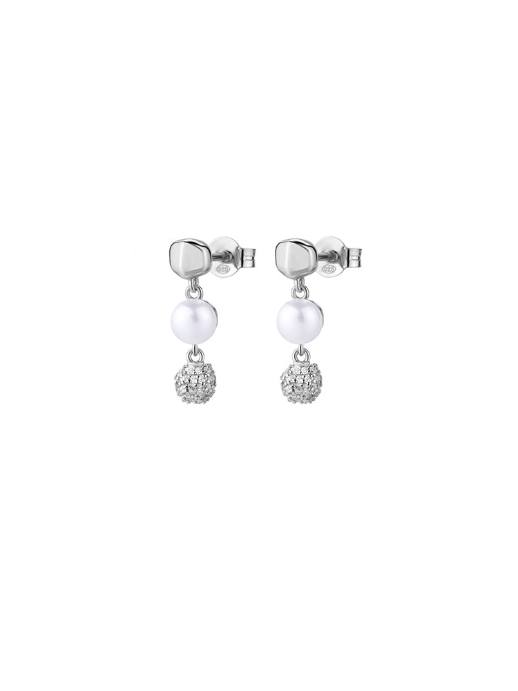 ORECCHINI DONNA IN ARGENTO CON ZIRCONI E PERLE PENDENTI ROSATO