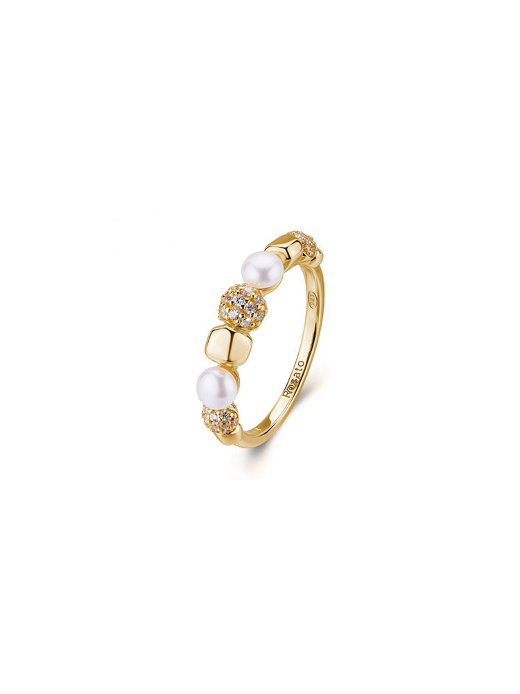 ANELLO DONNA IN ARGENTO DORATO CON ZIRCONI E DUE PERLE MIS 14 ROSATO