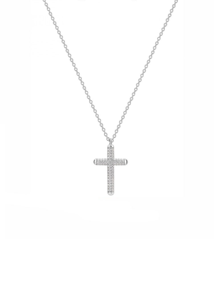 COLLANA DONNA PENDENTE IN ARGENTO CON CROCE SILVER E ZIRCONI BIANCHI ROSATO
