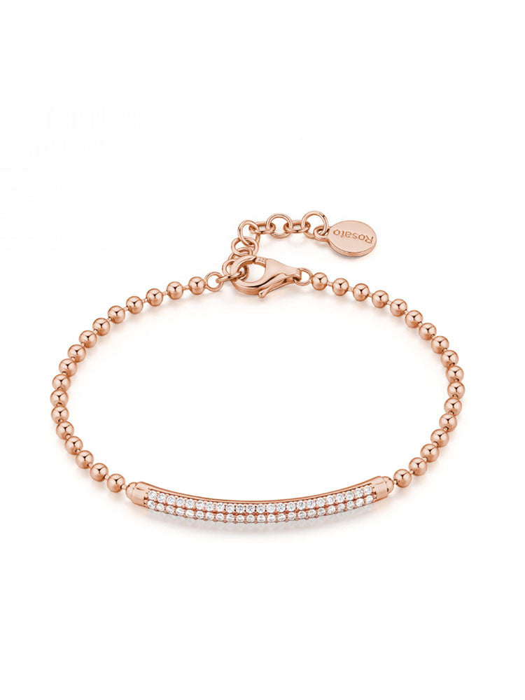 BRACCIALE DONNA BIANCA IN ARGENTO COLOR ORO ROSA E PAVE' DI ZIRCONIA BIANCHI ROSATO