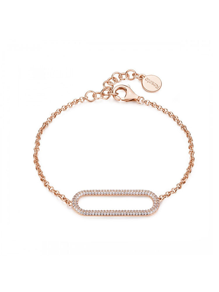 BRACCIALE DONNA MORBIDO IN ARGENTO PLACCATO ORO ROSA CON PARTICOLARE CENTRALE CON ZIRCONI BIANCHI ROSATO