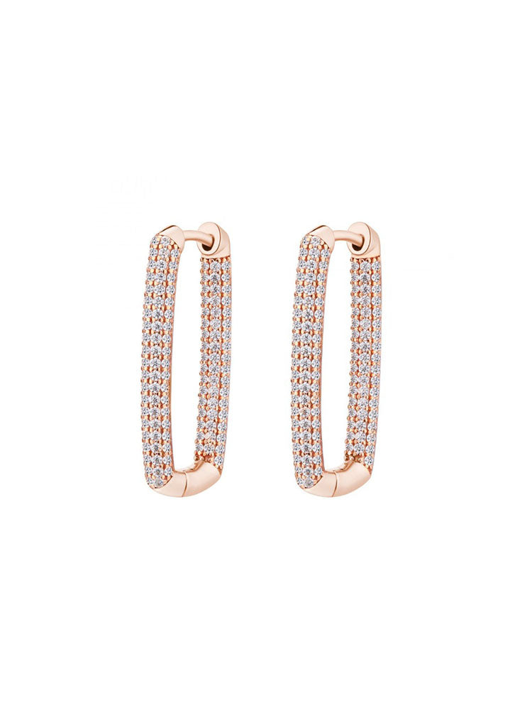 ORECCHINI DONNA A CERCHIO ALLUNGATI IN ARGENTO PLACCATO ORO ROSA CON ZIRCONI BIANCHI ROSATO