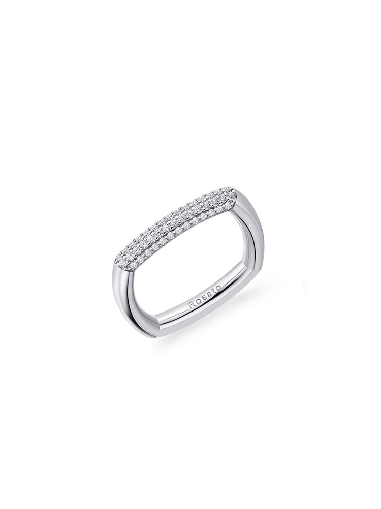 ANELLO DONNA BIANCA QUADRATO IN ARGENTO E ZIRCONI BIANCHI MIS 12 ROSATO