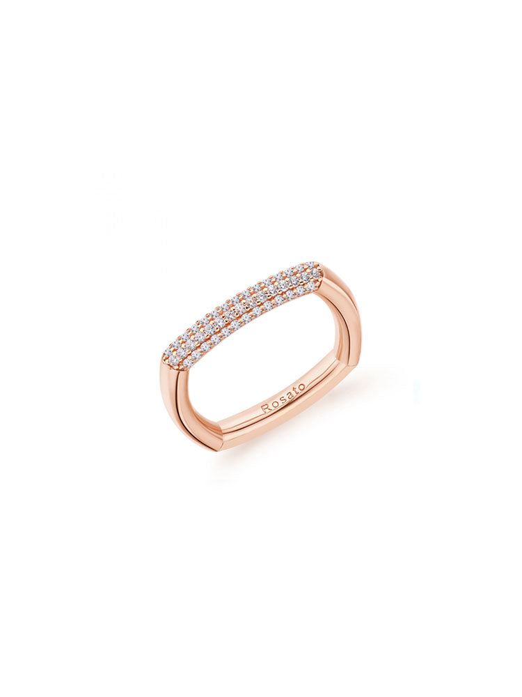 ANELLO DONNA BIANCA QUADRATO IN ARGENTO COLOR ORO ROSA E ZIRCONI BIANCHI MIS 12 ROSATO