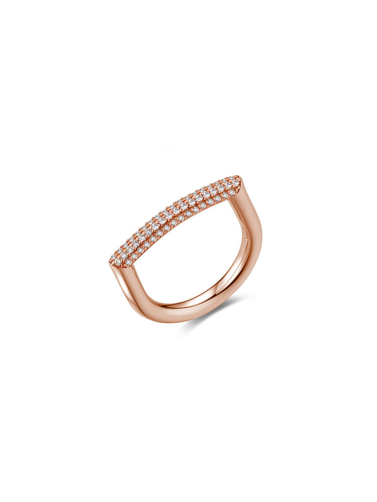 ANELLO DONNA BIANCA COLOR ORO ROSA E PAVE' DI ZIRCONIA BIANCHI MIS 16 ROSATO