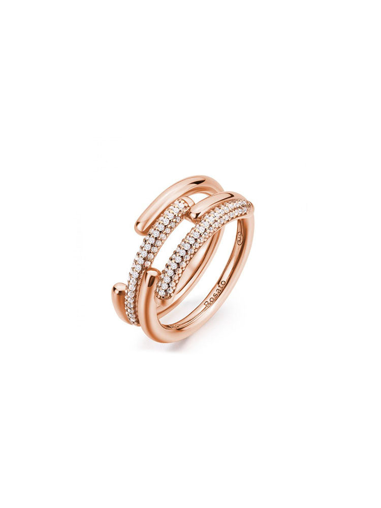 ANELLO DONNA A FASCIA IN ARGENTO PLACCATO ORO ROSA CON PAVE' BIANCHI MIS 12 ROSATO