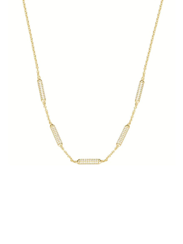 COLLANA DONNA IN ARGENTO CON FINITURA ORO ED ELEMENTI CILINDRICI IN PAVE' DI ZIRCONI BIANCHI ROSATO