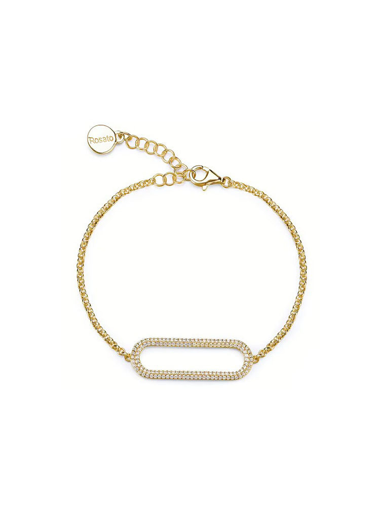 BRACCIALE DONNA BIANCA IN ARGENTO COLOR ORO GIALLO E ZIRCONI ROSATO