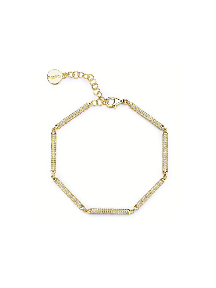 BRACCIALE DONNA BIANCA IN ARGENTO COLOR ORO GIALLO E ZIRCONI ROSATO