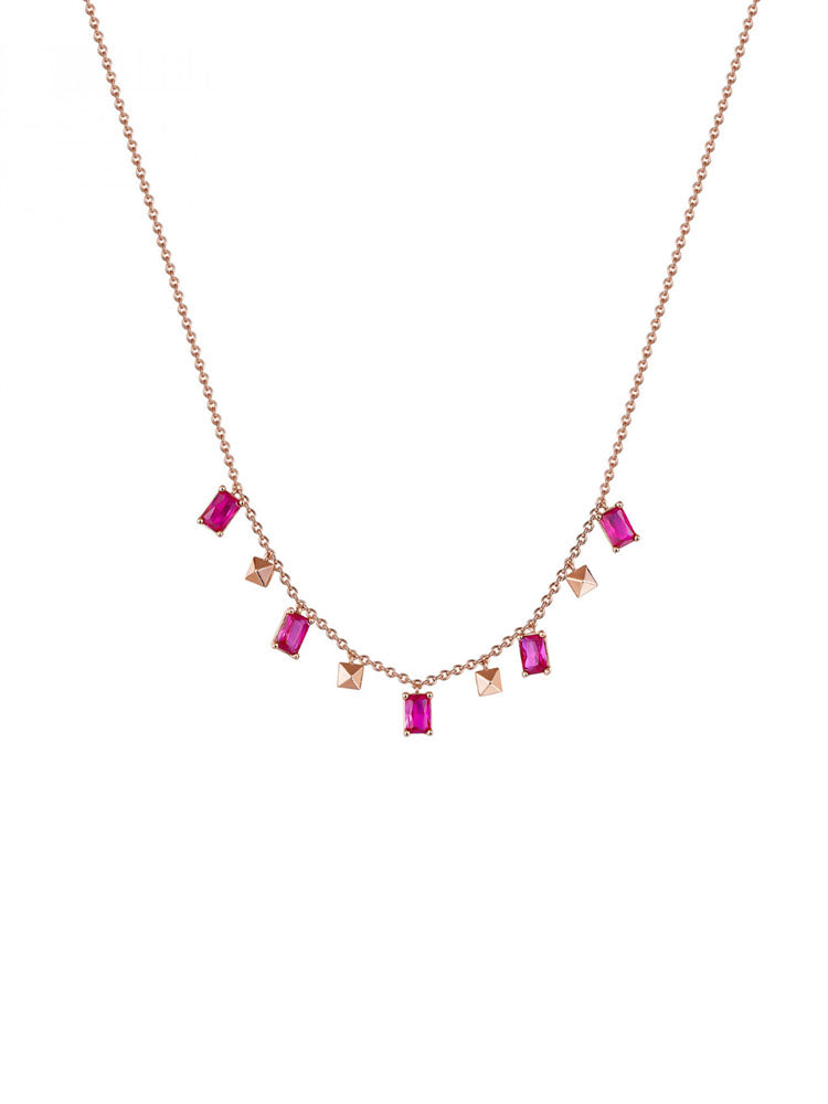 COLLANA DONNA CUBICA GIROCOLLO CON ZIRCONIA RUBINI PENDENTI ROSATO