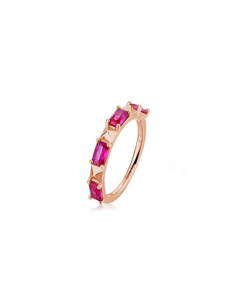 ANELLO DONNA CUBICA IN ARGENTO COLOR ORO ROSA E ZIRCONI RUBINO MIS 14 ROSATO