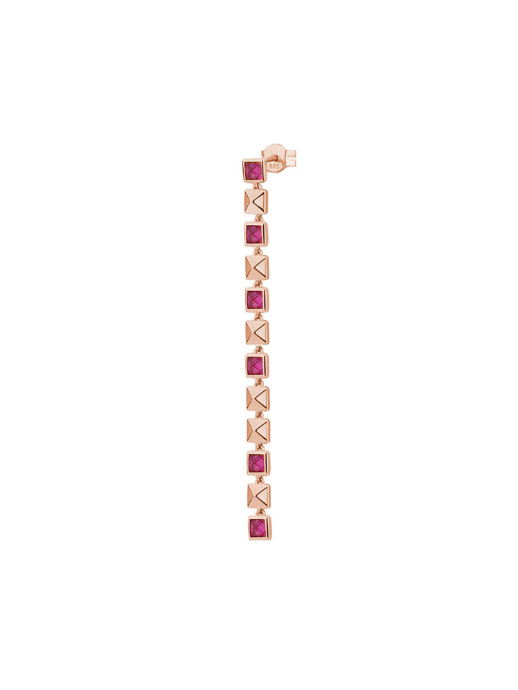 MONO ORECCHINO DONNA CUBICA PENDENTE IN ARGENTO CON ZIRCONIA RUBINO ROSATO